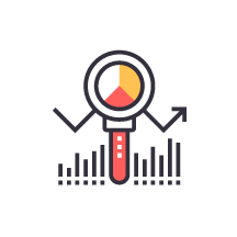 magnifying glass and business graph icon